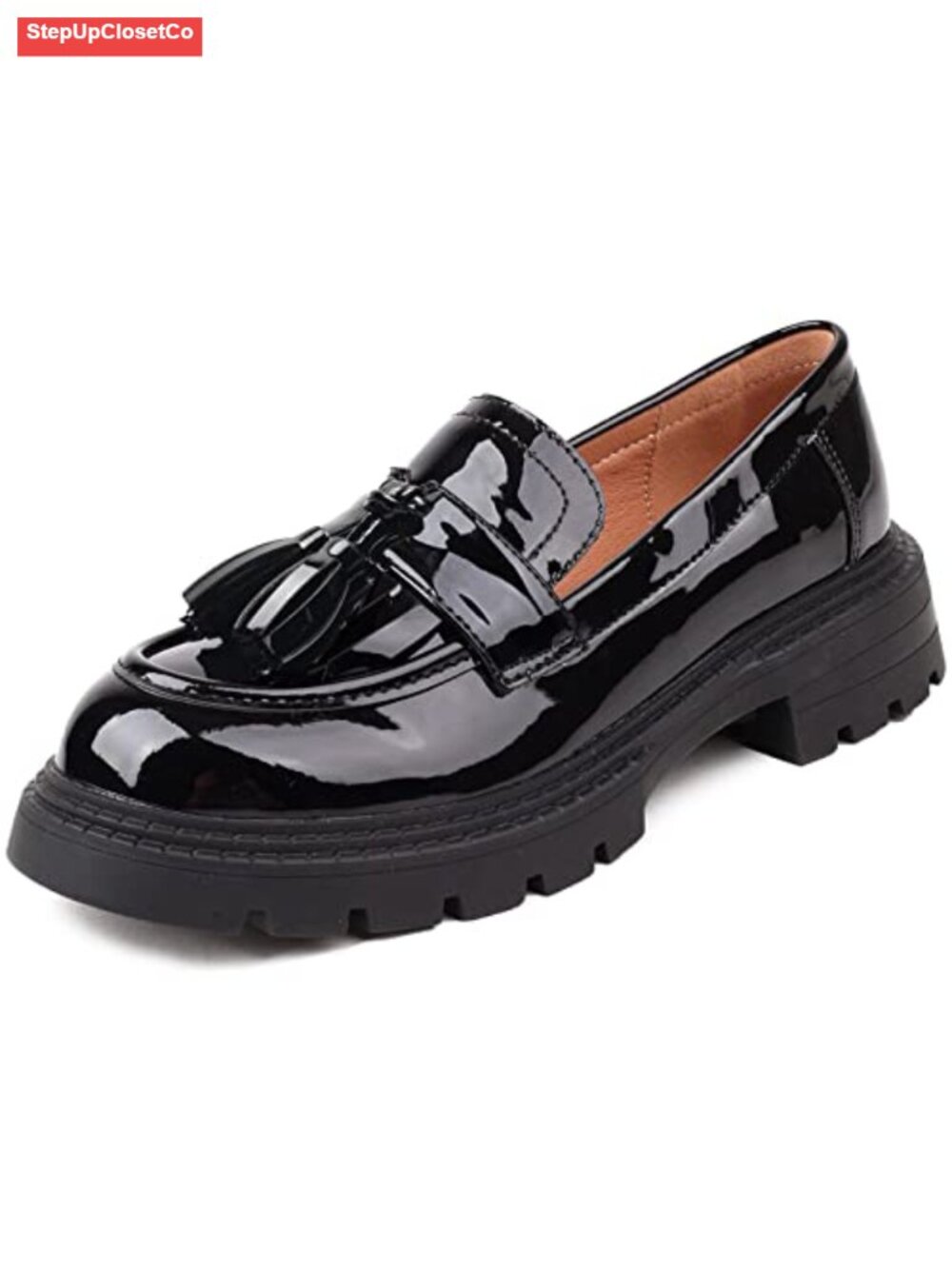 Patent Leather Tassel Loafers Thick-Soled Slip-on Women's Casual Flat Shoes